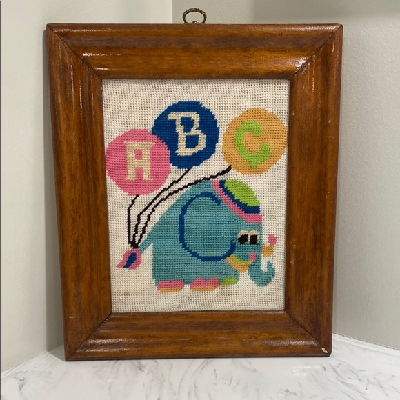 Sweet Vintage 1978 elephant “ABC” cross stitch - Picture 1 of 5